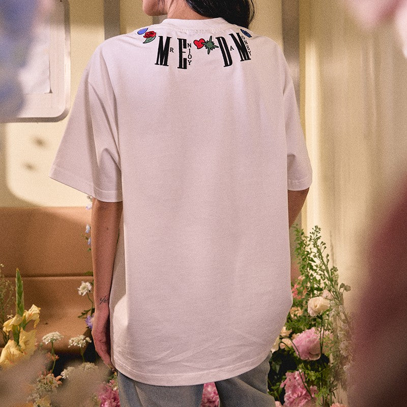 MEDM China-Chic Necklace Embroidery 305g Heavy Weight Cotton Short Sleeve T-shirt Men's Summer High Street Retro Casual Half Sleeve T-shirt