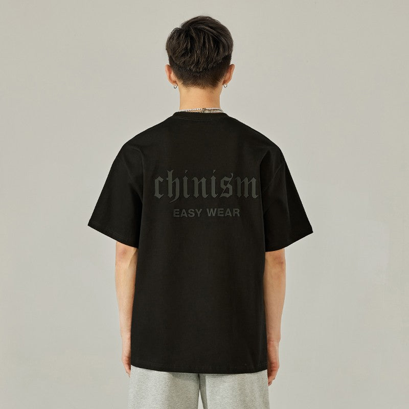 CHINISM Chichen Letter Short Sleeve T-shirt Men's Trendy Loose American Fashion Brand Summer Casual Washed Half Sleeve