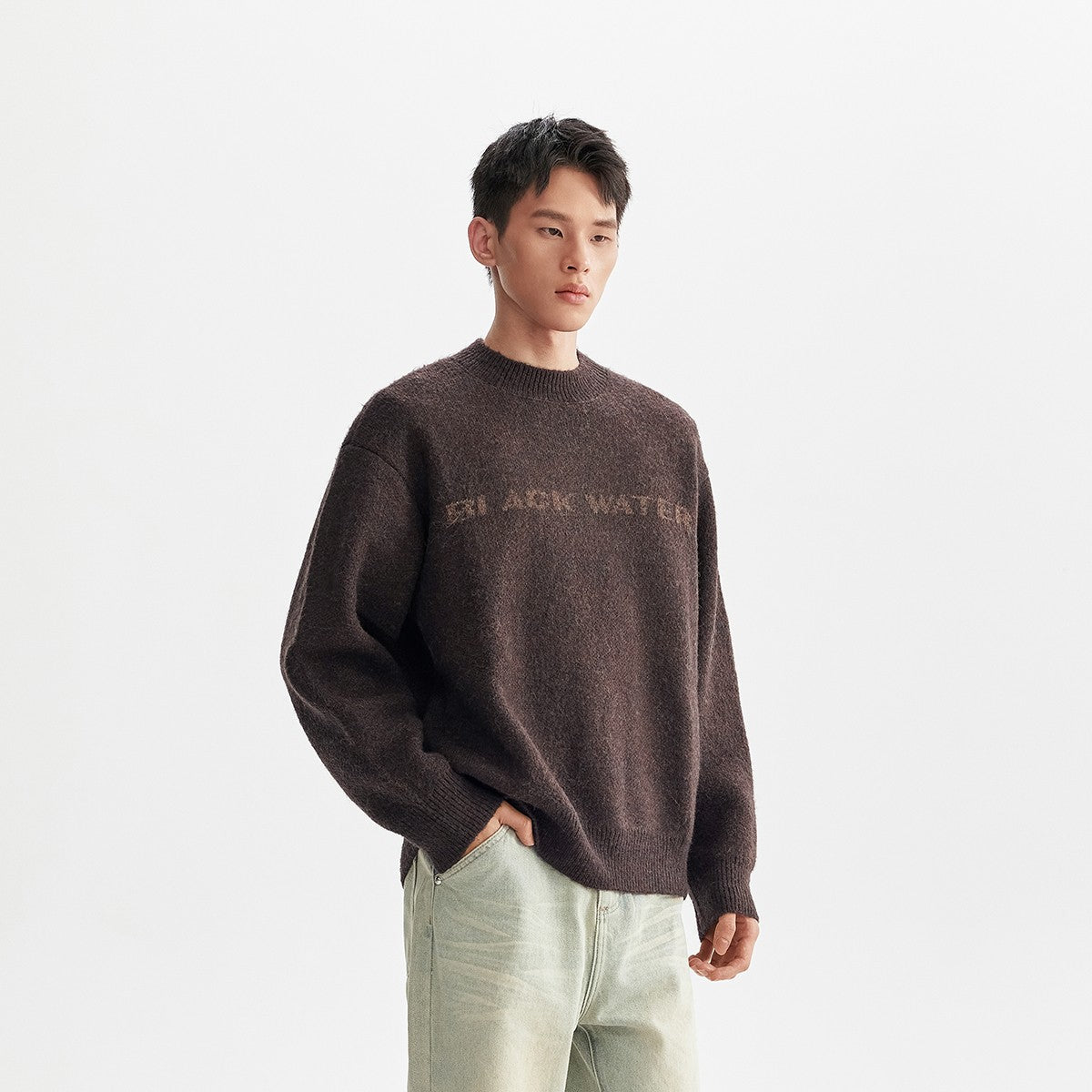 Blackwater series CHINISM red dust wool blended yarn round neck sweater men's winter knitted sweater top