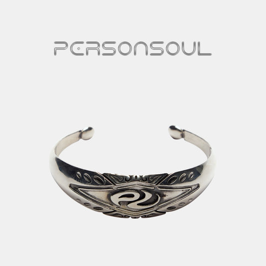 PERSONSOUL* Yuan Symbol Silver Bracelet 925 Silver Open Bracelet