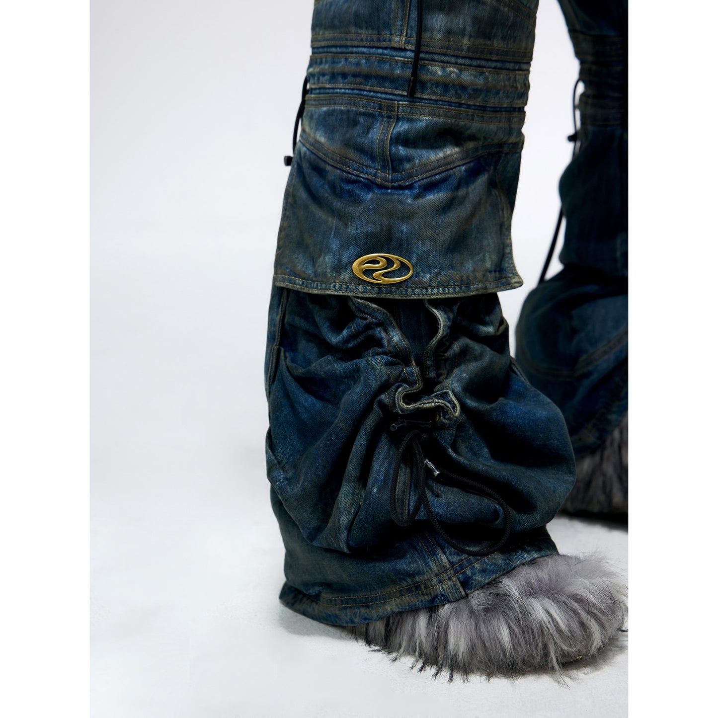 PERSONSOUL*24SS drawstring jeans with stains and flared pattern