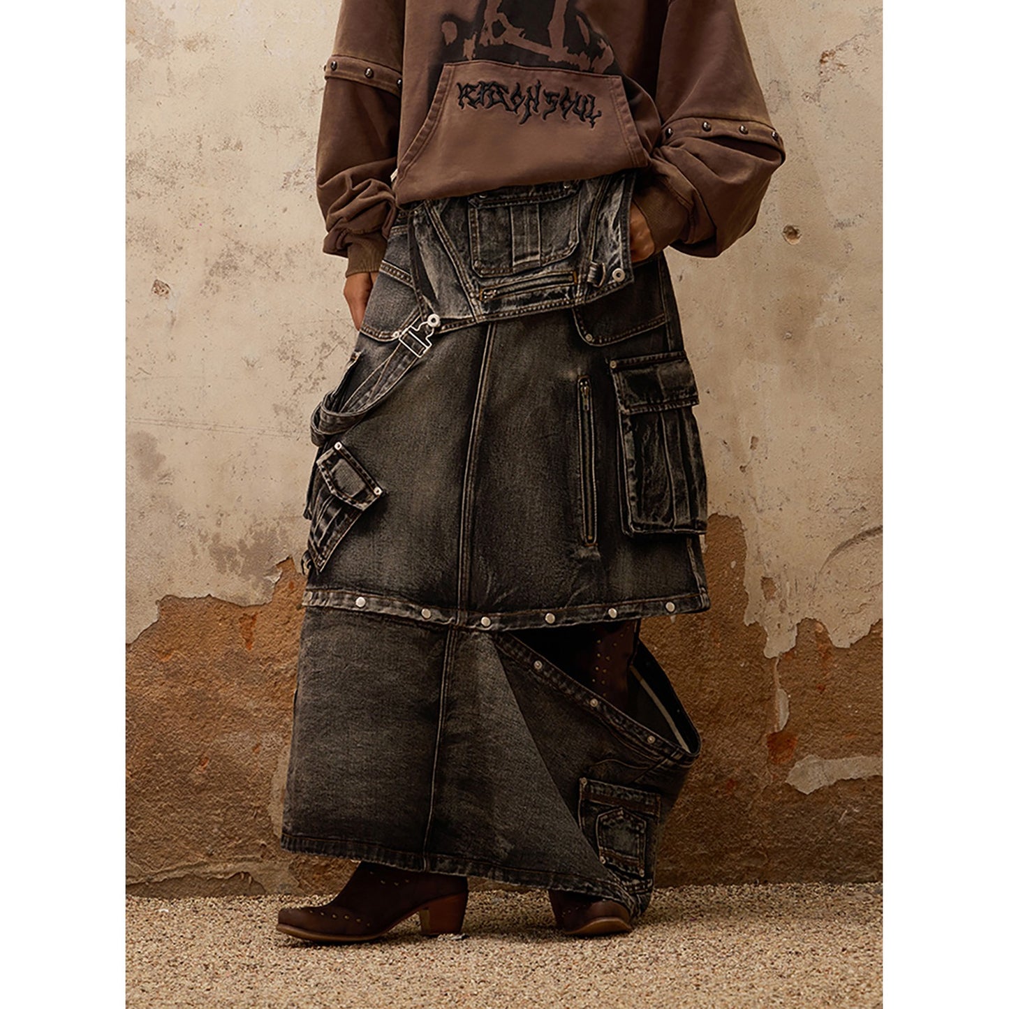 PERSONSOUL* 3-in-1 detachable denim overalls skirt DenimDirtySkirt