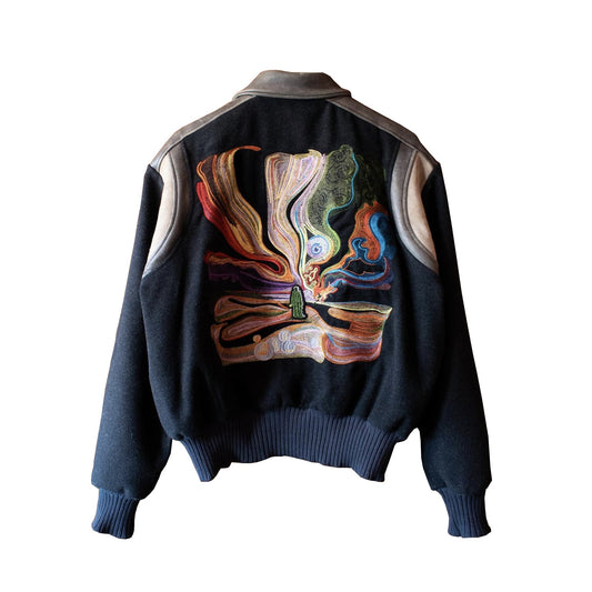 TrendMaybe&quot;DUNES&quot; double-faced nylon cashmere leather stitching embroidery baseball jacket college jacket short coat