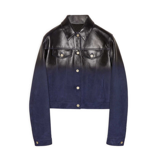 TrendMaybe&quot;Nappa jacket&quot; classic gradient suede lambskin short leather jacket denim jacket