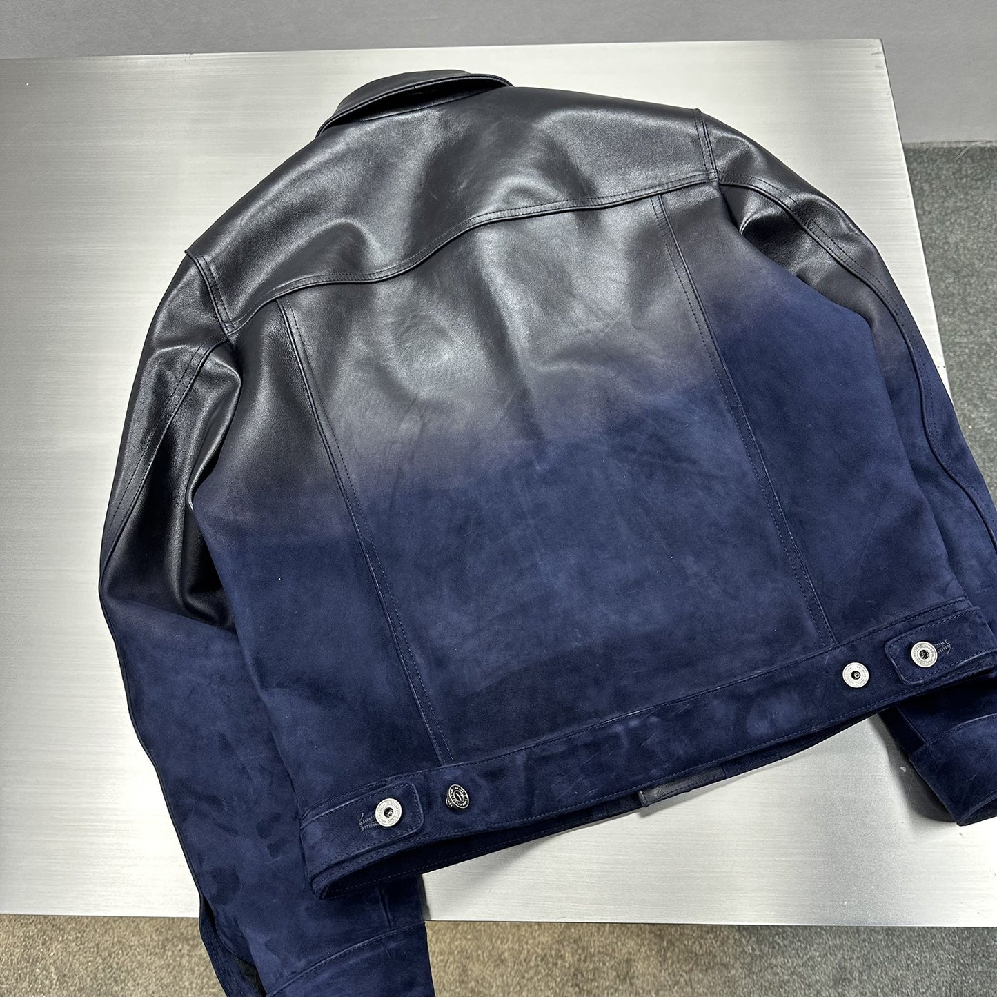 TrendMaybe&quot;Nappa jacket&quot; classic gradient suede lambskin short leather jacket denim jacket