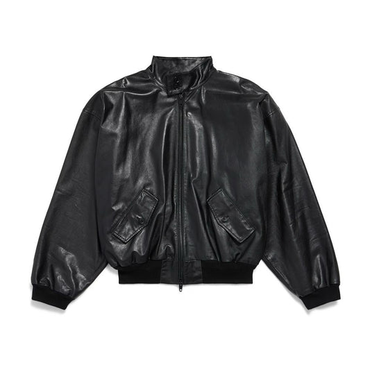 TrendMaybe&quot;Harrington&quot; semi-soft calfskin Harrington leather jacket stand collar leather bomber jacket