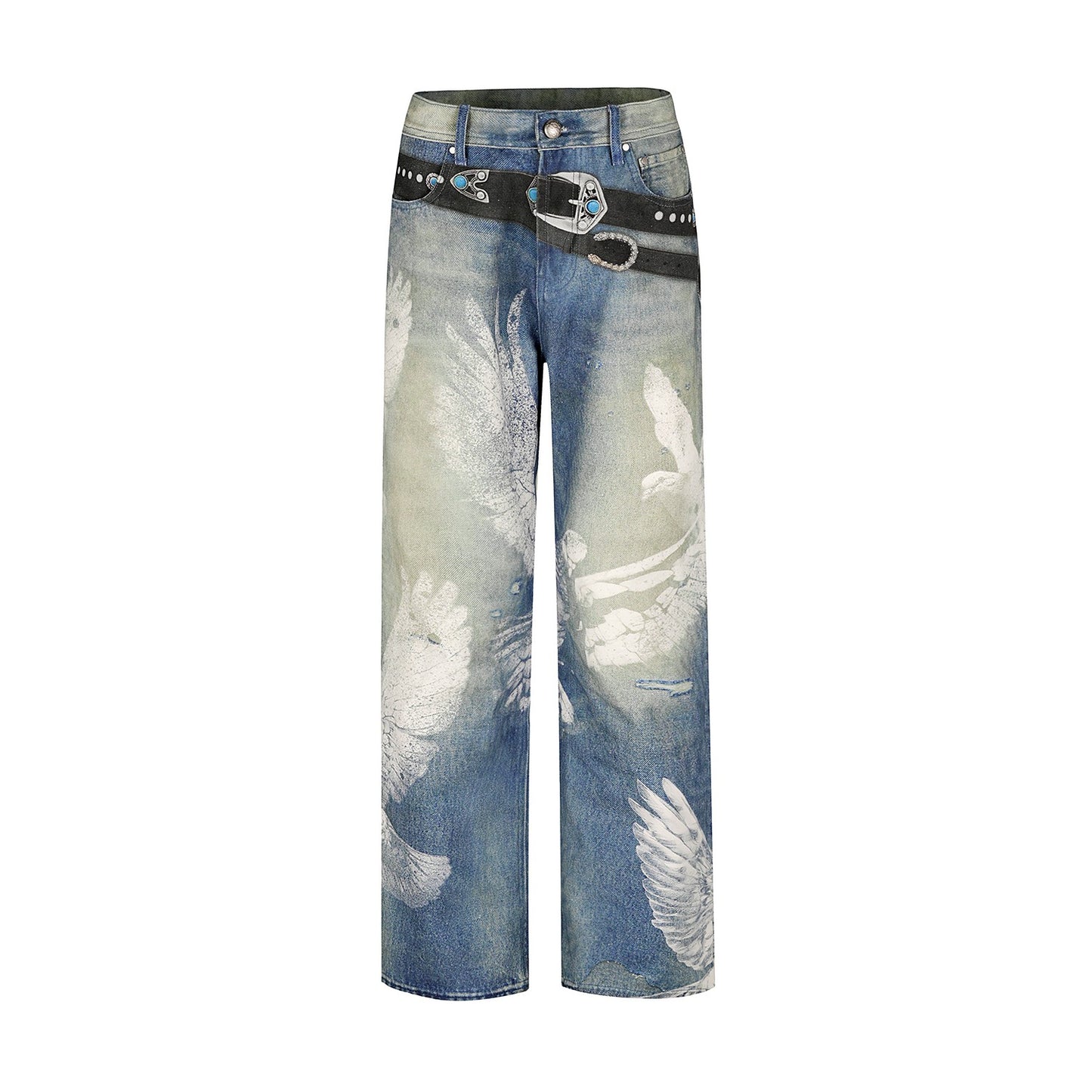 STK x MEDM co-branded SmallTownKid 3D printed peace dove jeans American retro