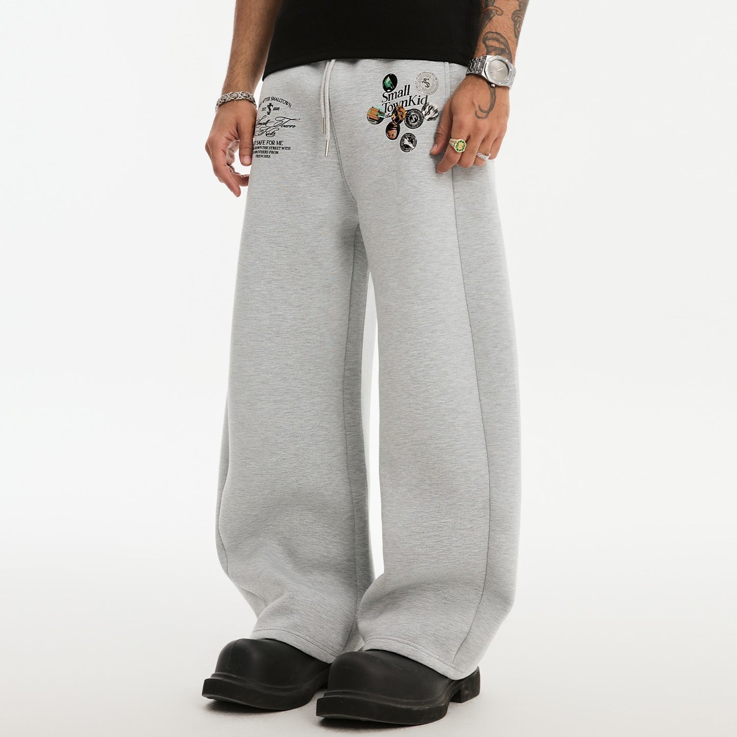 STK SmallTownKid American retro machete air layer badge print loose trousers straight sweatpants