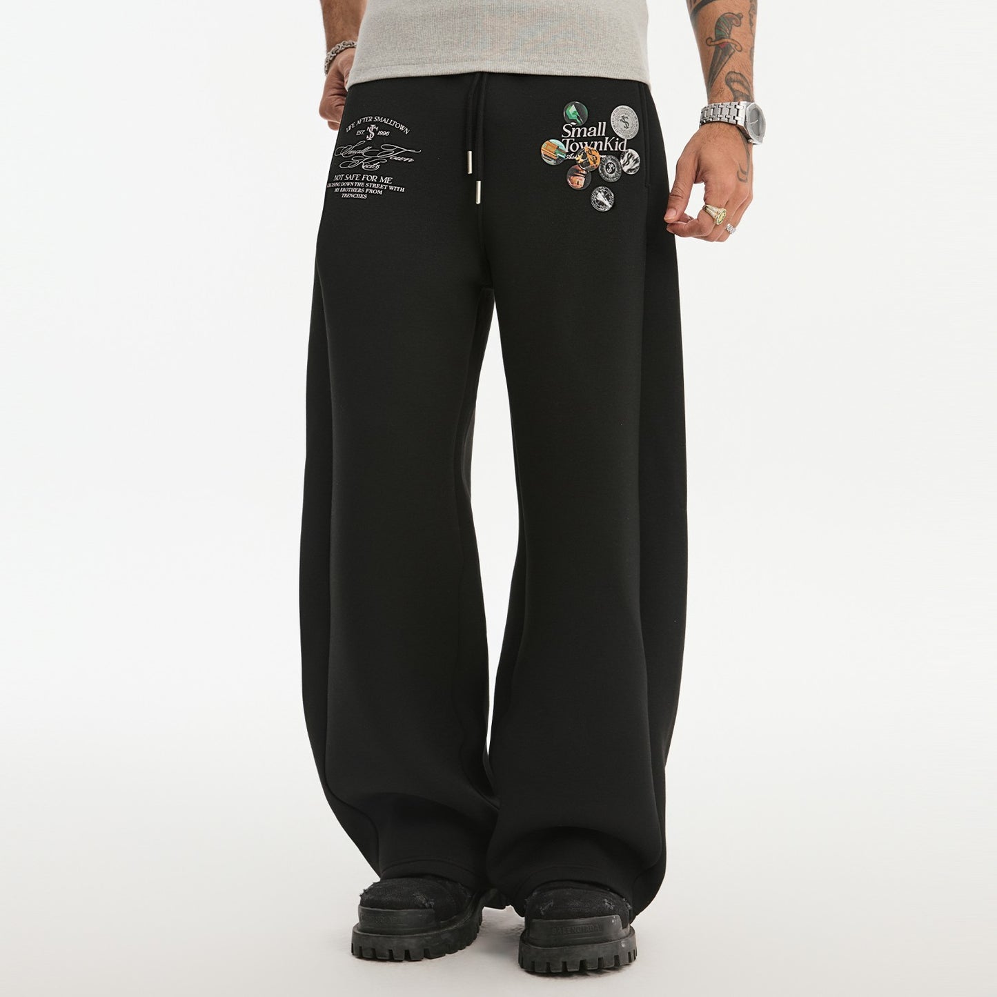 STK SmallTownKid American retro machete air layer badge print loose trousers straight sweatpants