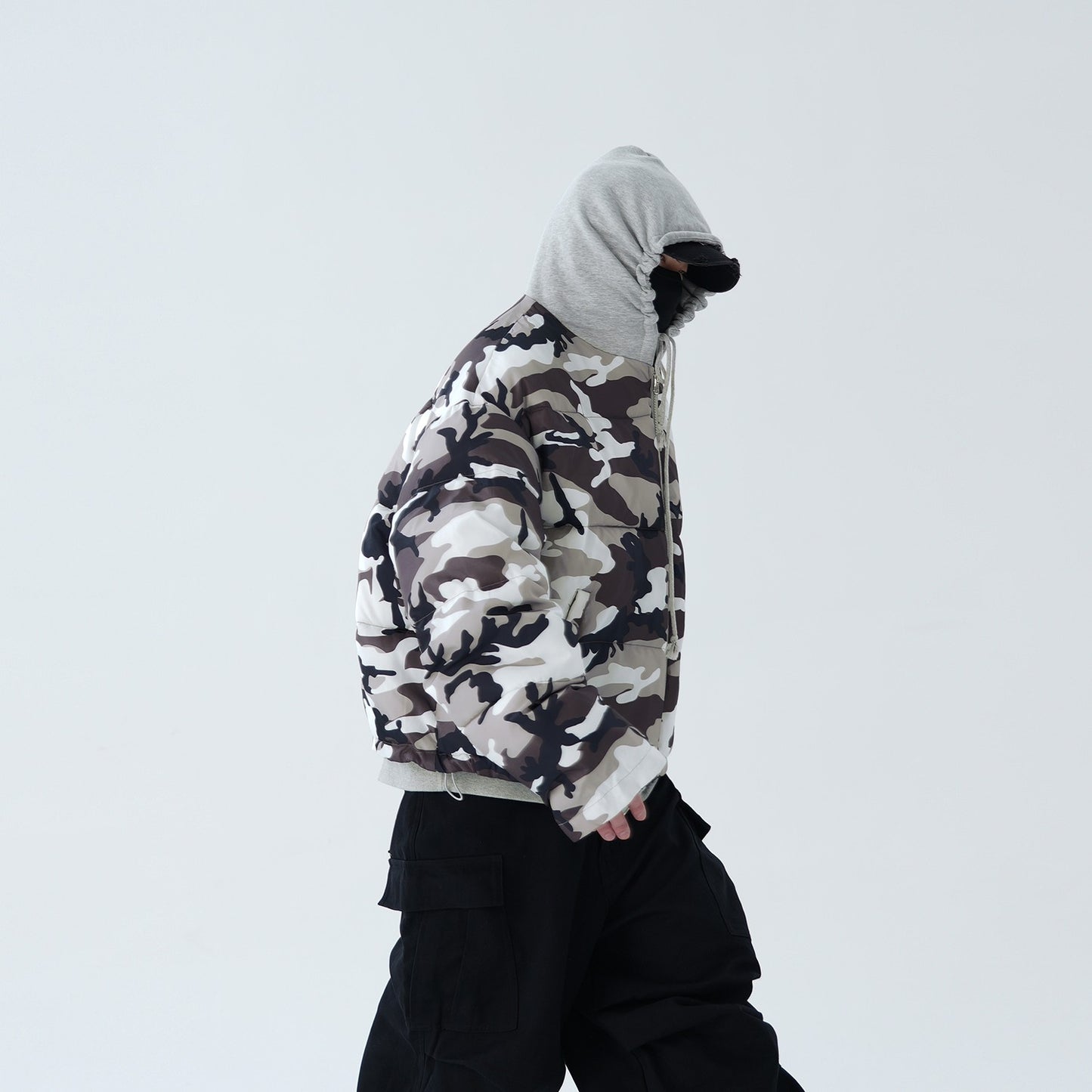 ASTT 24FW Winter New Black and White Camo Double sided Loose Hooded Zipper Thick Cotton Jacket Top Breadman