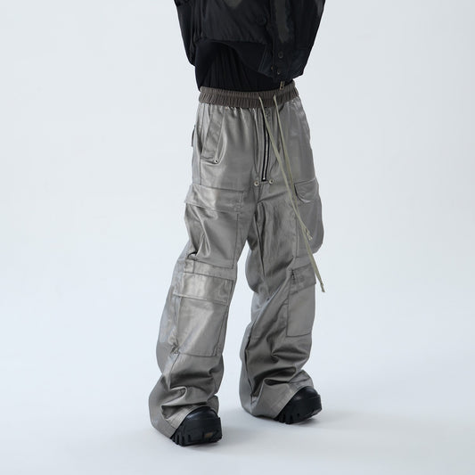 ASTT 4FW Special fabric silver coating drawstring elastic waist multi-pocket wide-leg cargo trousers