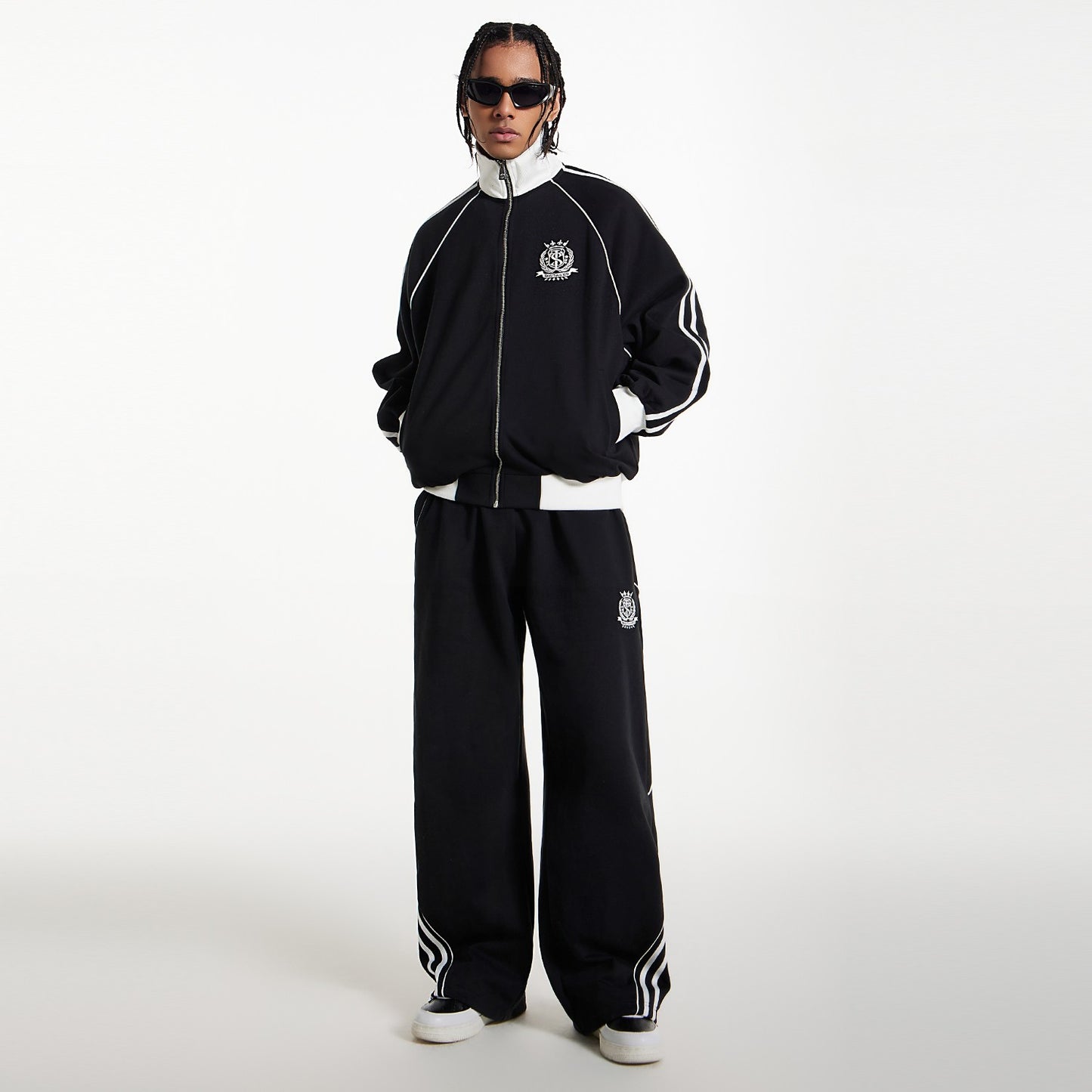 STK SmallTownKid Striped Sports Cardigan Logo Turtleneck Jacket Web Pants American Suit