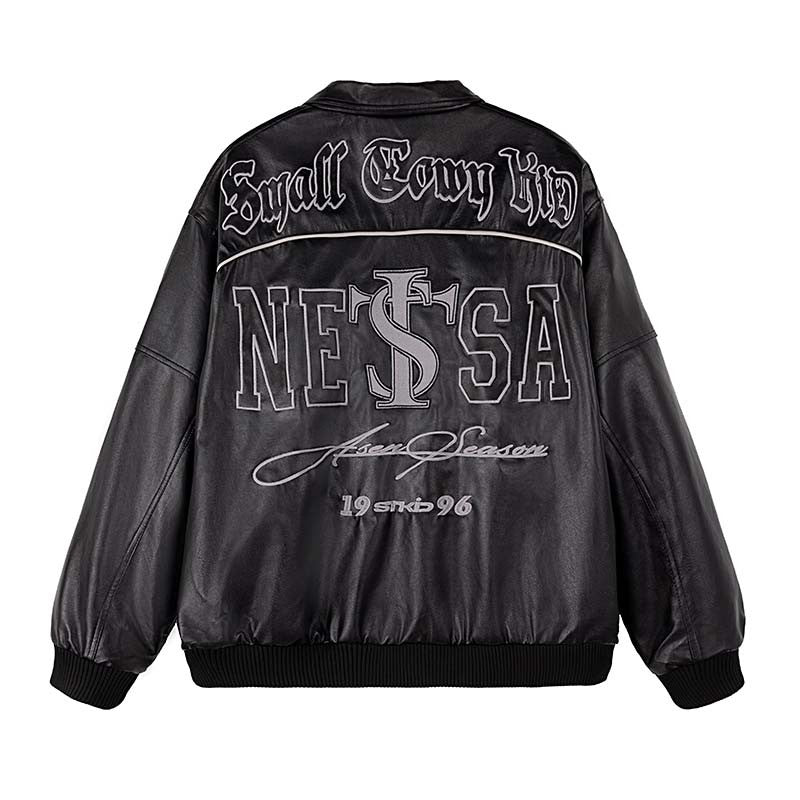 ASEN Same STK SmallTownKid NESA Logo Embroidered Imitation Leather Jacket Warm Coat Jacket