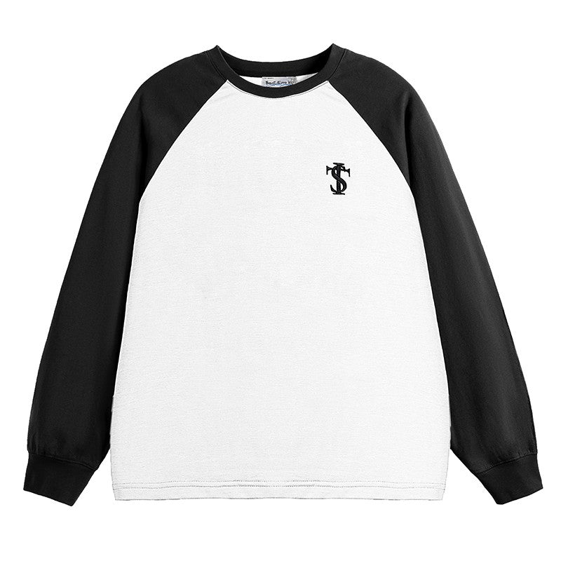 STK SmallTownKid embroidered heavy cotton raglan long-sleeved T-shirt trendy brand simple contrast color bottoming shirt TEE