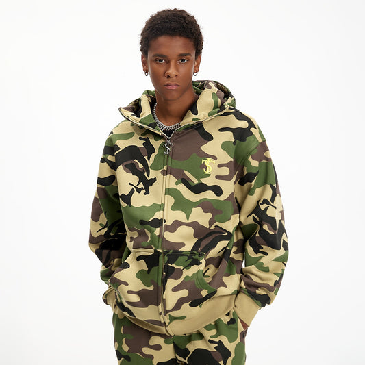 STK SmallTownKid camouflage full print half-covered cardigan sweatshirt sweatpants set