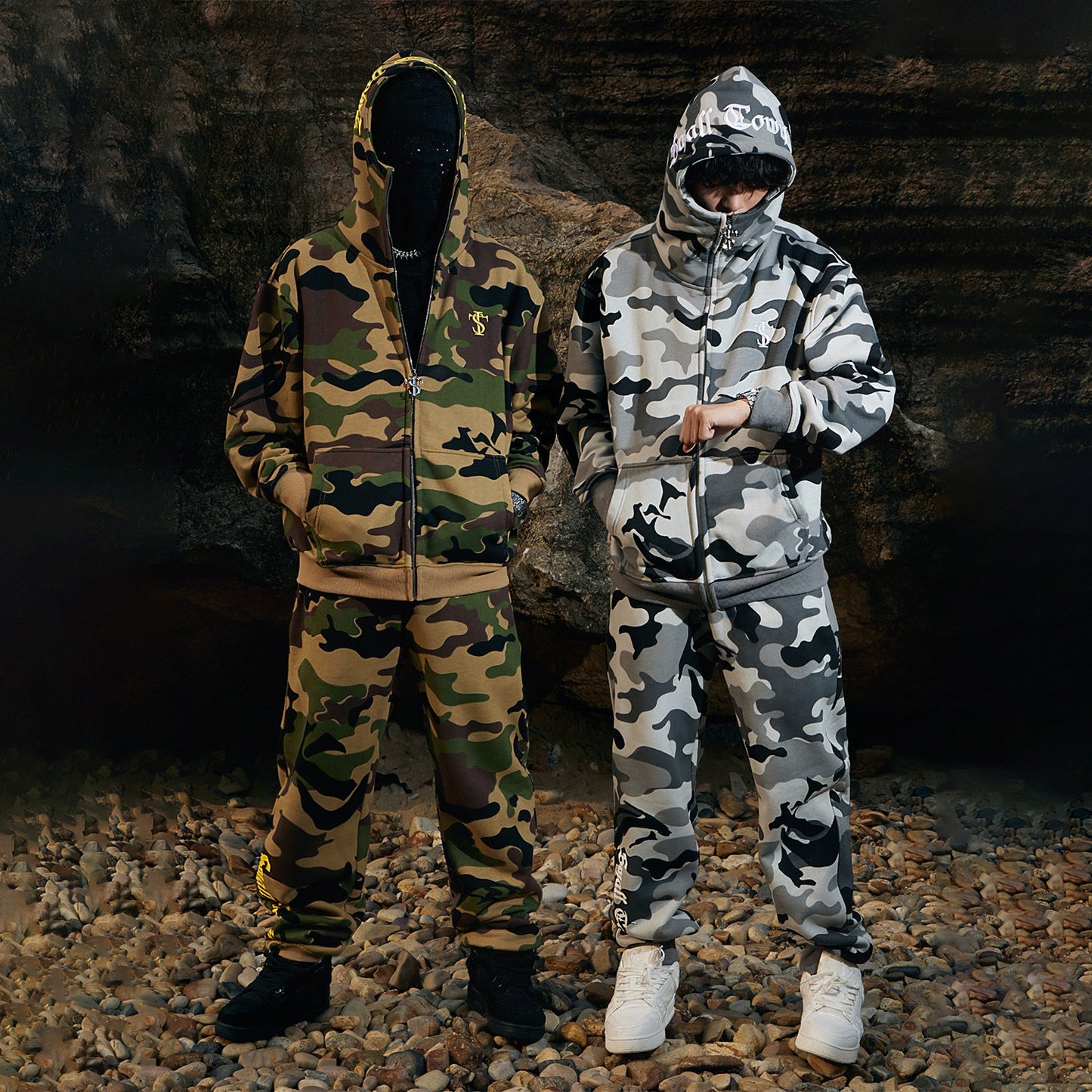 STK SmallTownKid camouflage full print half-covered cardigan sweatshirt sweatpants set