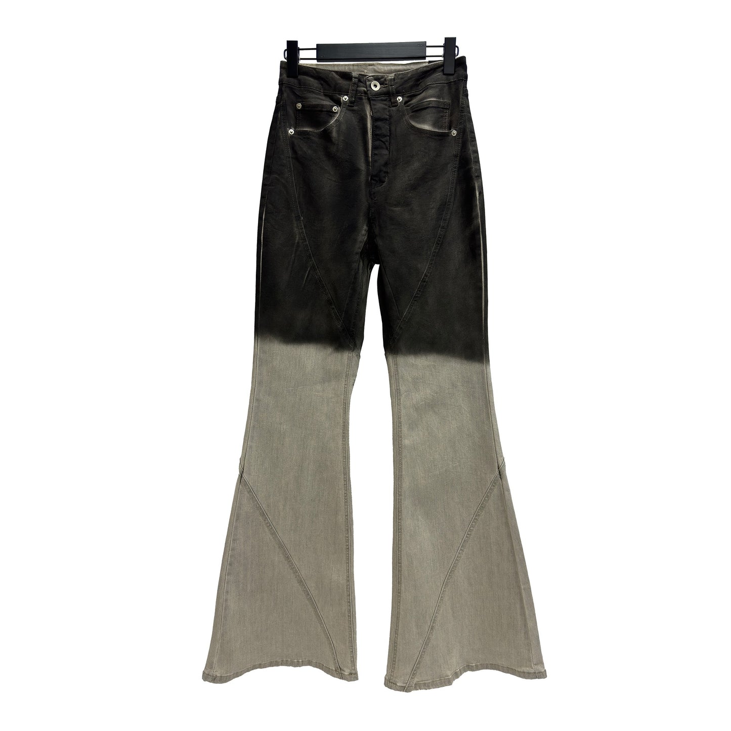 ASTT 24S/S Pioneer washed distressed gradient color mopping flared slim elastic stacked ribbon denim trousers