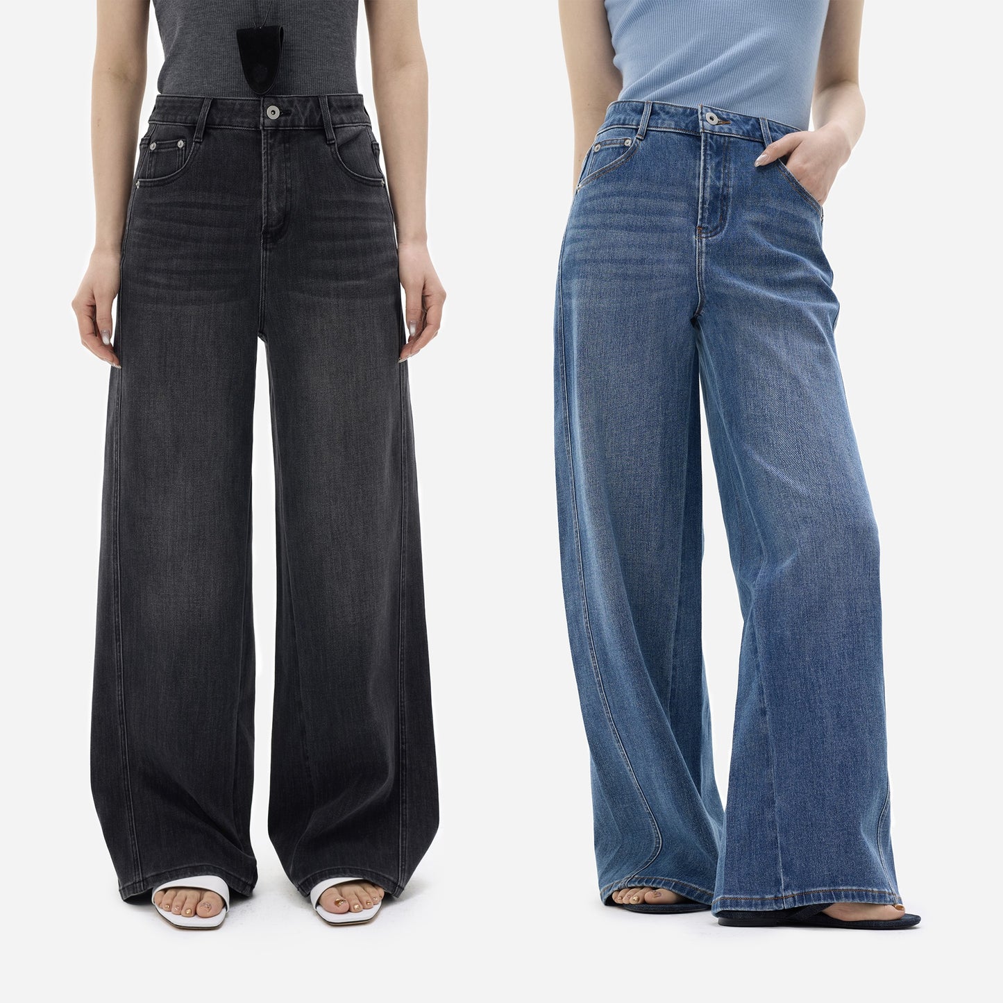 HONORE Guyue Supermodel God Pants Lycra Double Core Structure Stretch Denim Wide Leg Pants