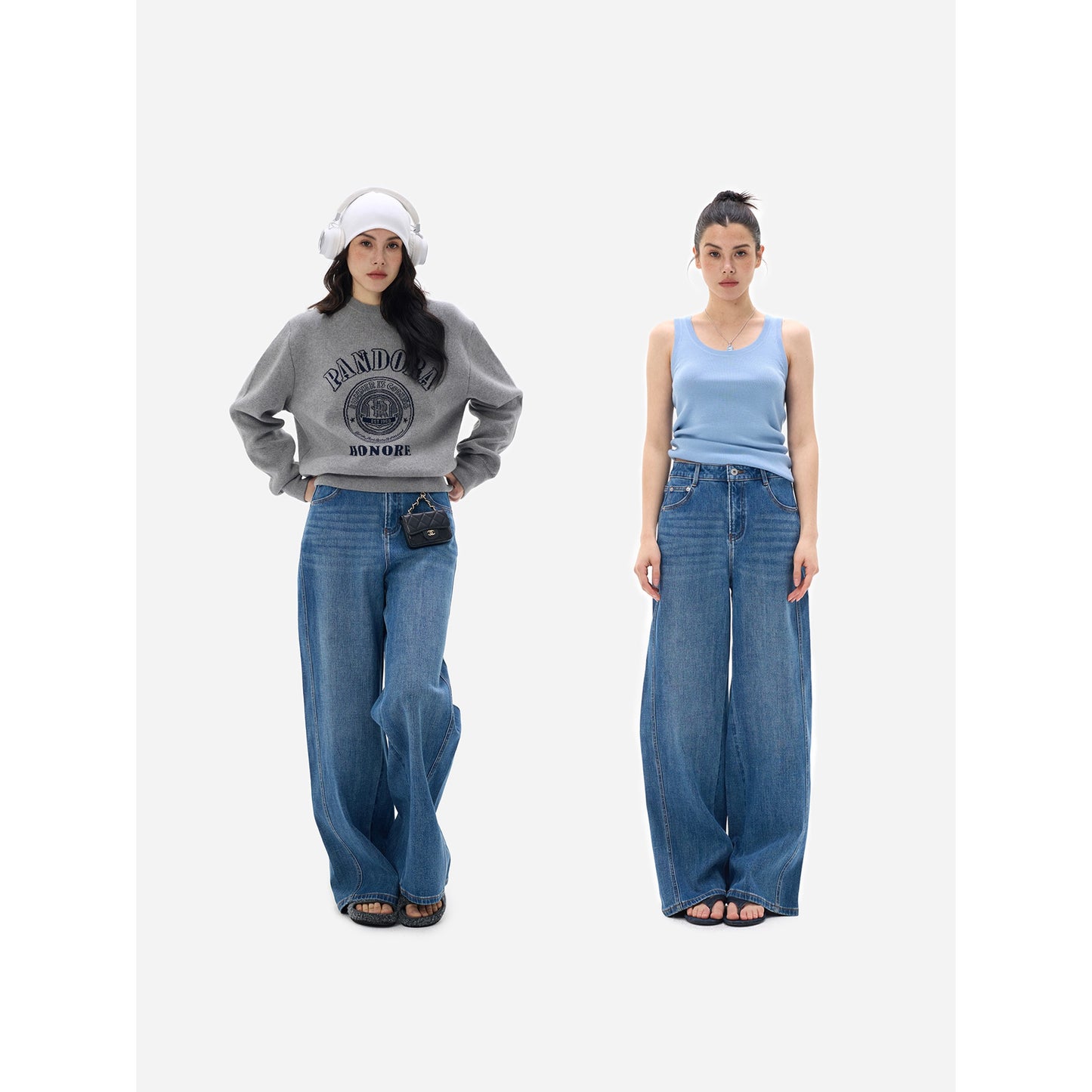 HONORE Guyue Supermodel God Pants Lycra Double Core Structure Stretch Denim Wide Leg Pants