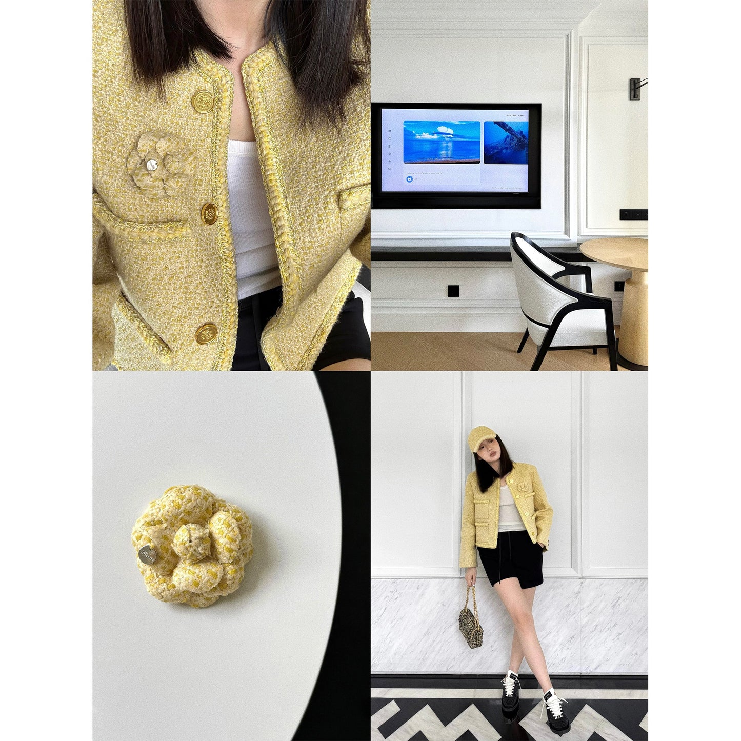 HONORE Gu Yue Chardonnay Heavy Spring Limited Edition Chanel Jacket + Hat + Corsage