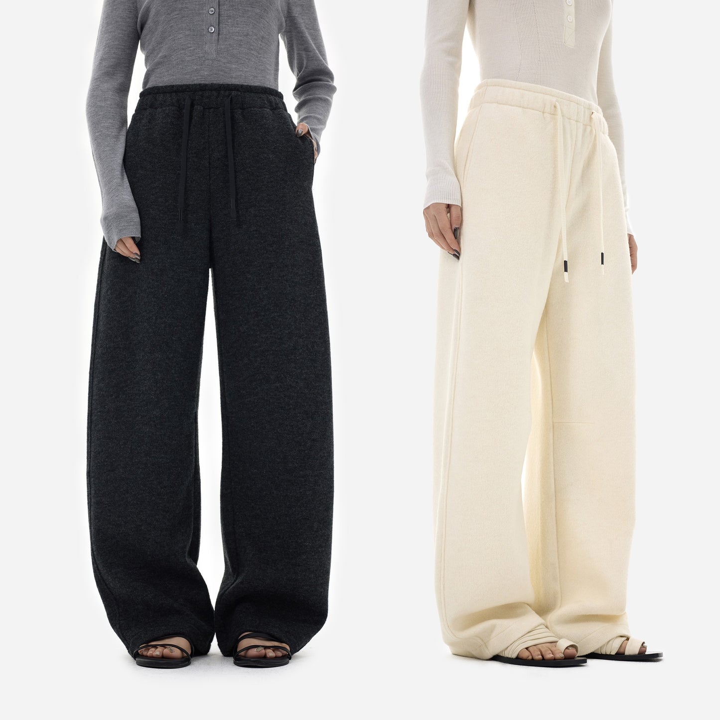 HONORE Gu Yue fashionable sports style comfortable and soft wool banana grandma thin velvet pants