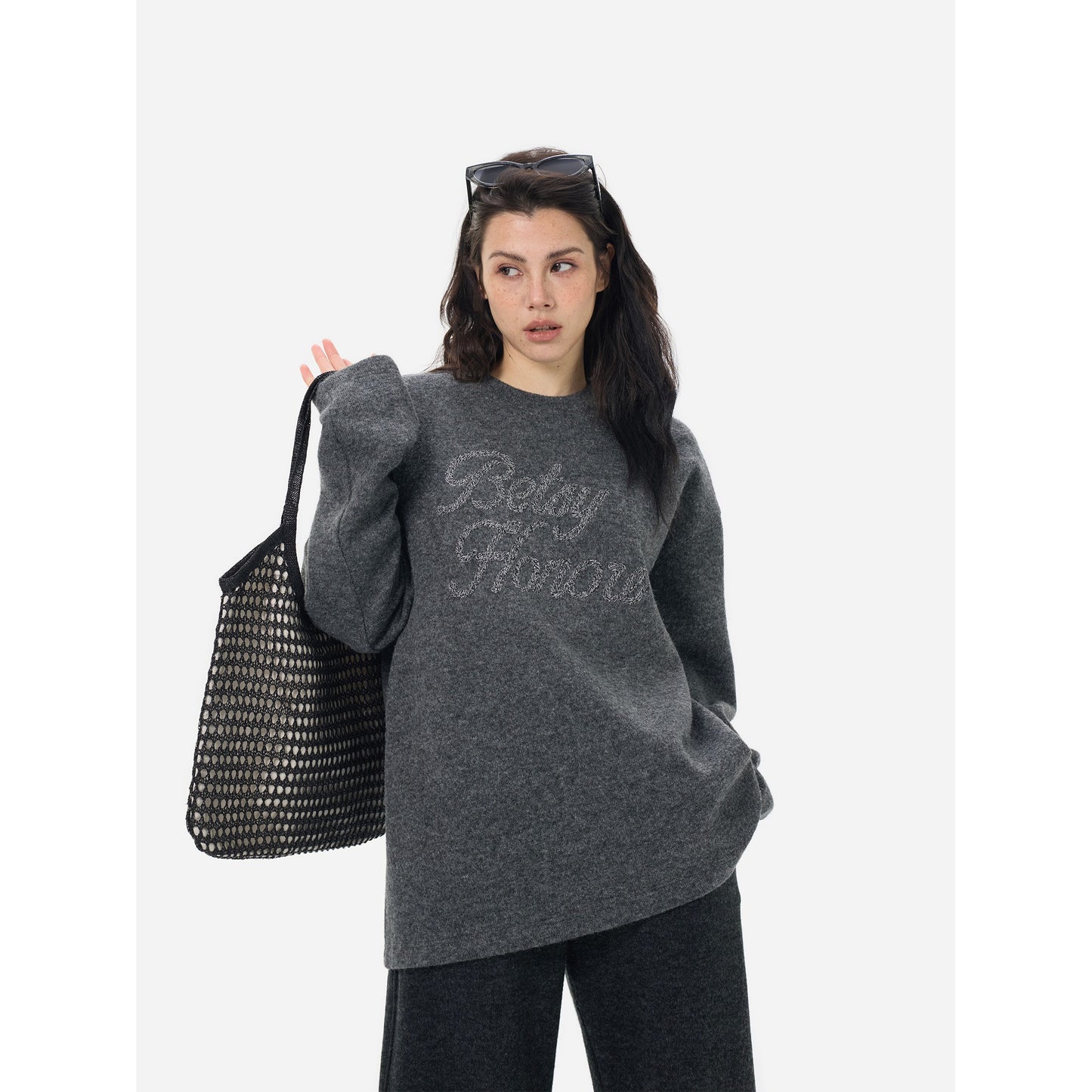 HONORE Guyue original woolen logo custom knitted one-piece fabric brushed sweatshirt T