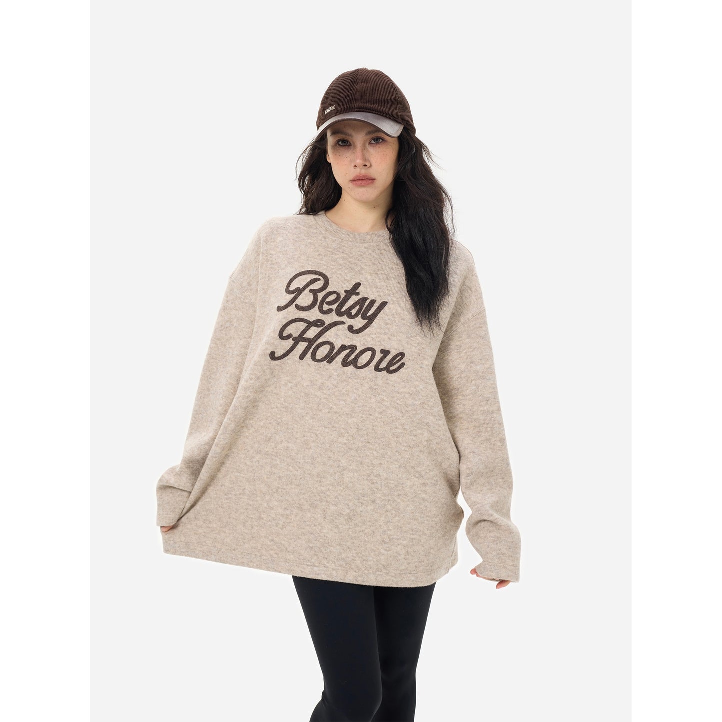 HONORE Guyue original woolen logo custom knitted one-piece fabric brushed sweatshirt T