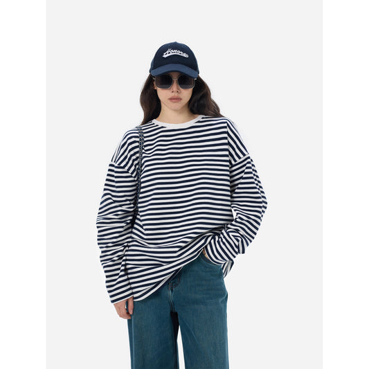 HONORE Guyue Wardrobe Savior Classic Stripe + Solid Color Soft Loose Long T