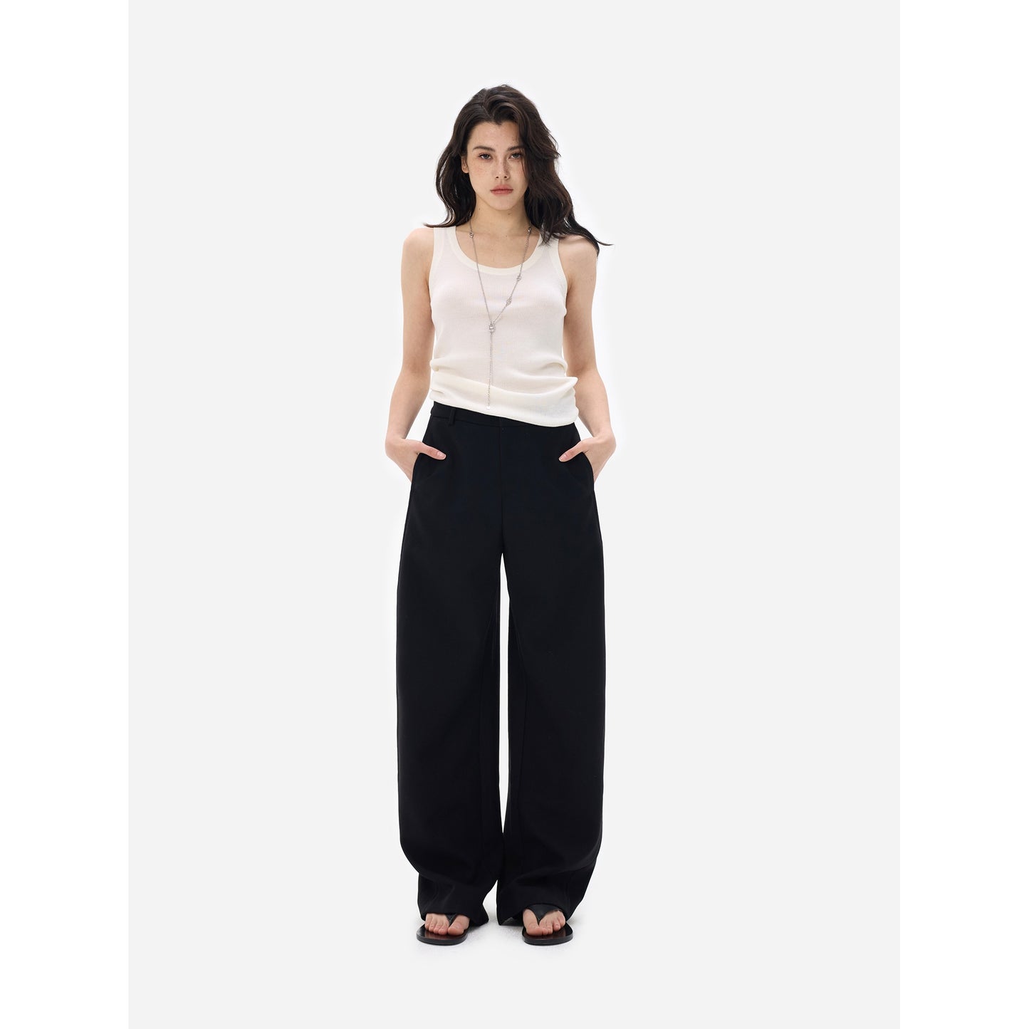 HONORE Gu Yue Row style Tencel wool minimalist comfortable scimitar super crisp suit pants