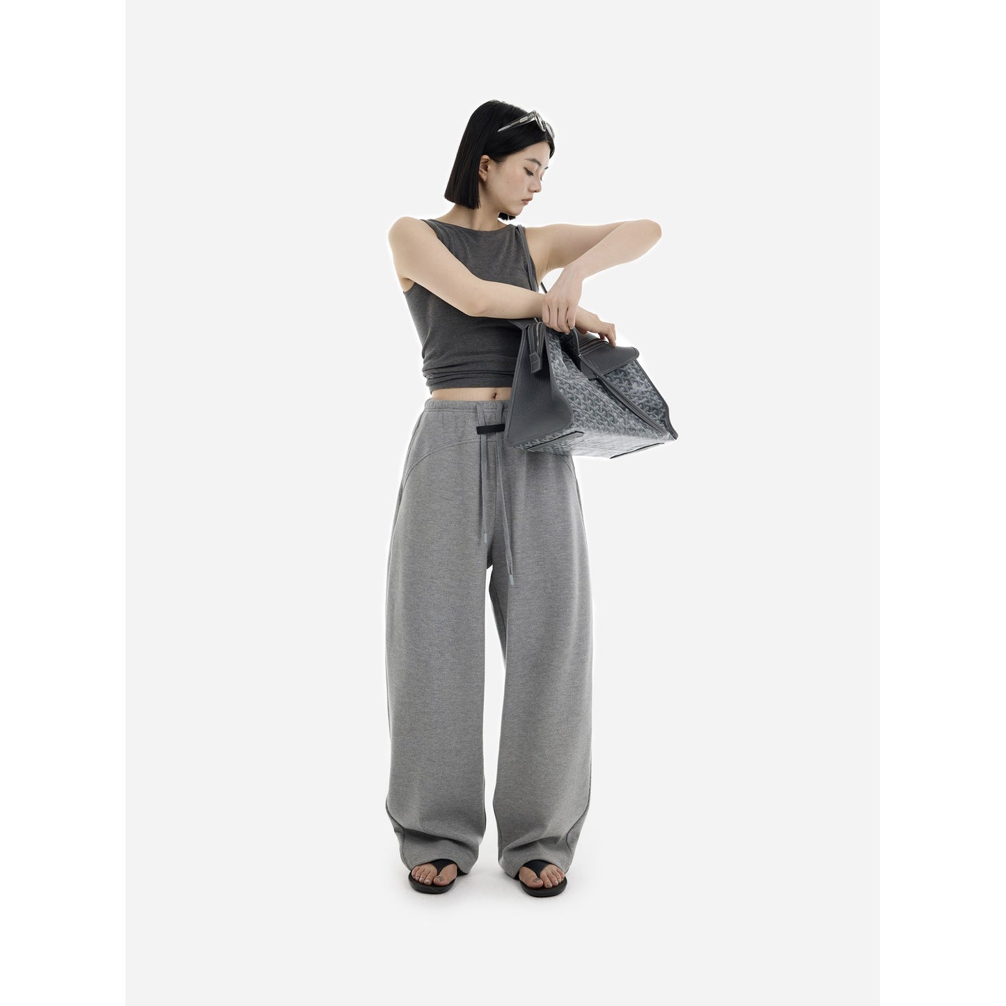 HONORE Gu Yue American Luxury Loose Comfort Leather Label Sweatpants