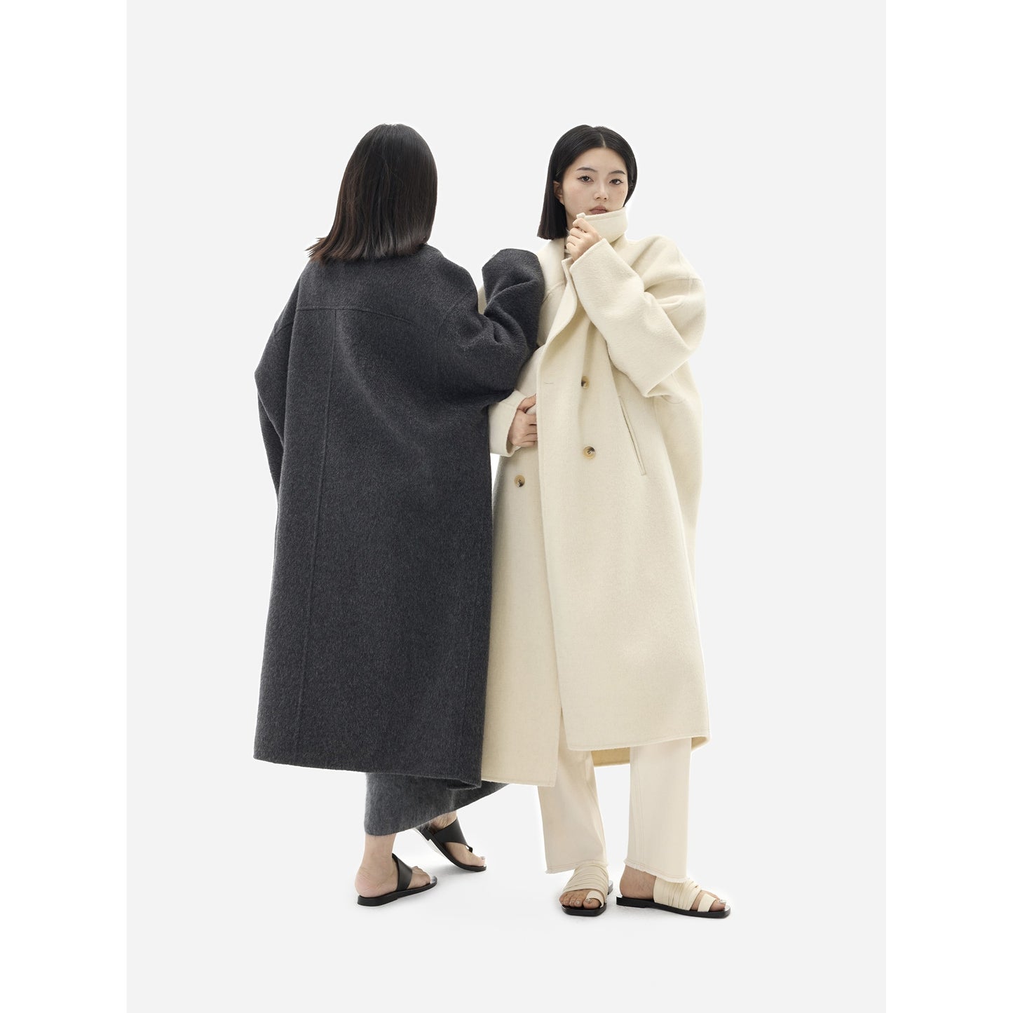 HONORE Guyue mulberry silk yak cashmere high-quality wool silhouette loose feeling three-dimensional double-faced wool coat