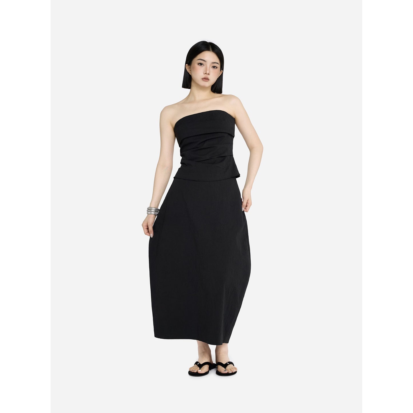 HONORE Guyue Tencel simple luxury pleated sexy tube top loose wide-leg pants fashion skirt cotton and linen suit