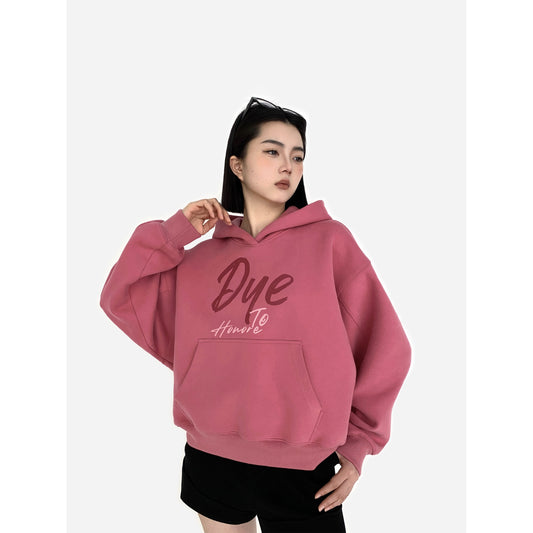 HONORE Gu Yue Wonderful Color Power Original 3D Logo Embroidery Short American Style Hooded Drawstring Sweatshirt