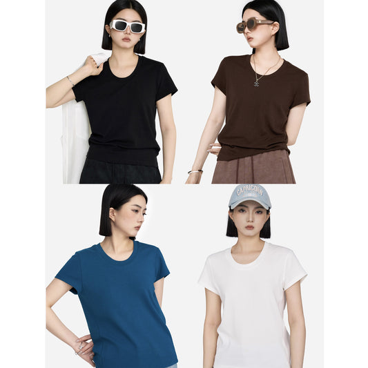 HONORE Gu Yue T King.0 Daily Basic Loose Casual Versatile Small U Round Neck Right Angle Shoulder Short Sleeve T