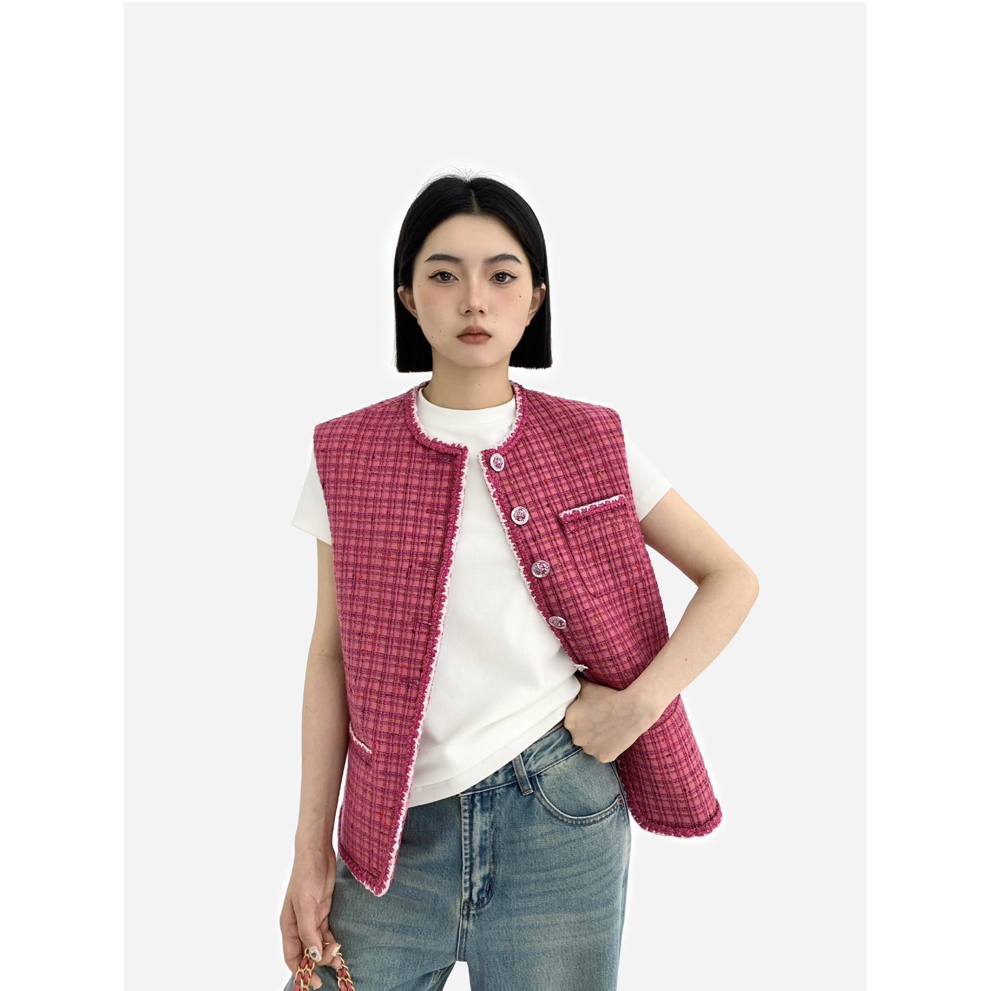 HONORE Gu Yue Collection Series Retro Fashion High-end Vest Top Loose Version Chanel Vest