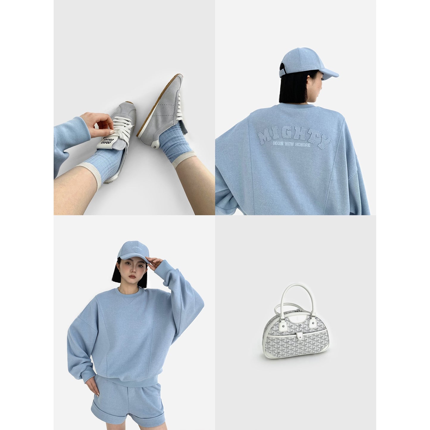 HONORE Gu Yue homme fashionable girl original oversize slim knitted lazy wear three-piece suit