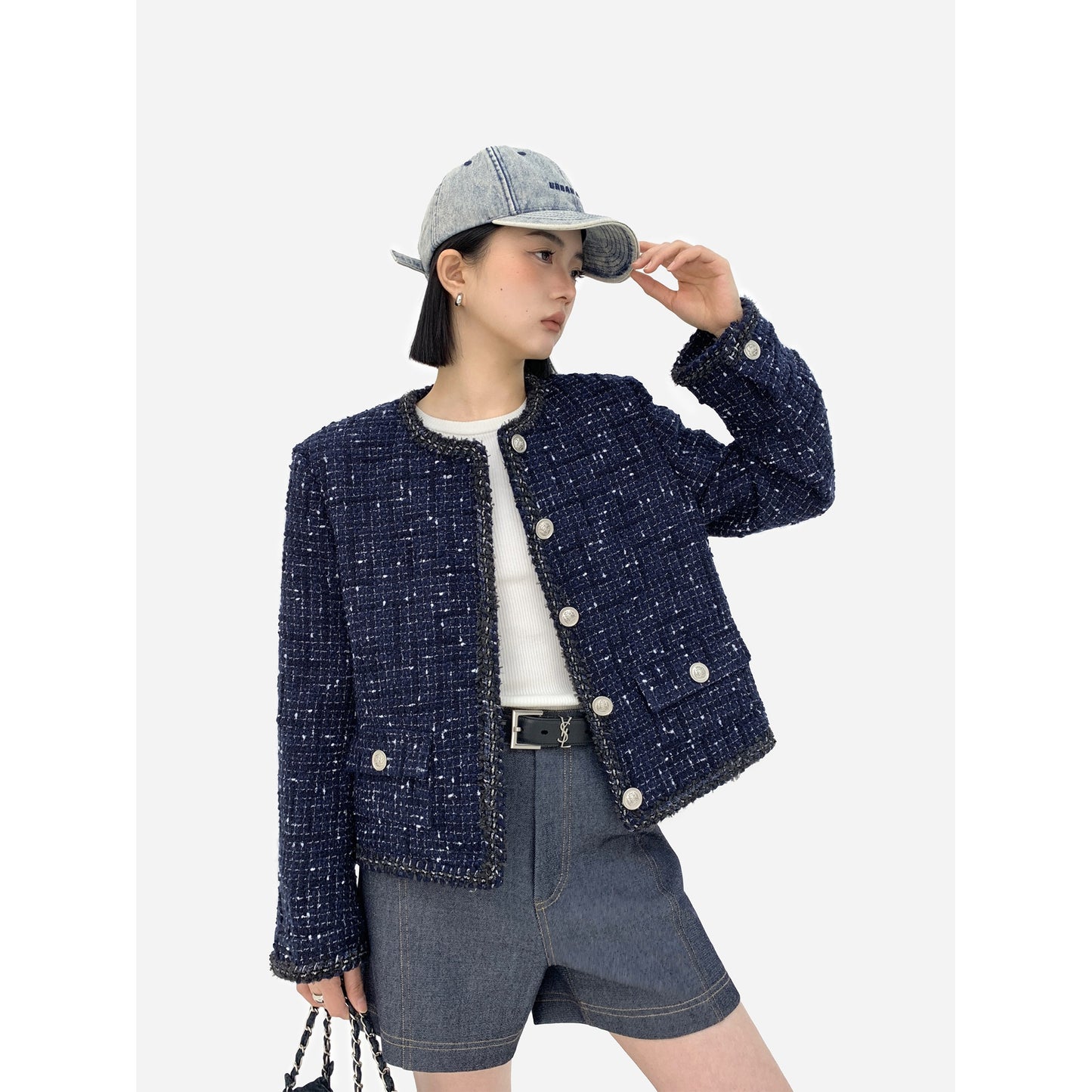 HONORE Gu Yue 24SS Spring High Luxury Solid Coin Button Heavy Weaving Textured Chanel Jacket