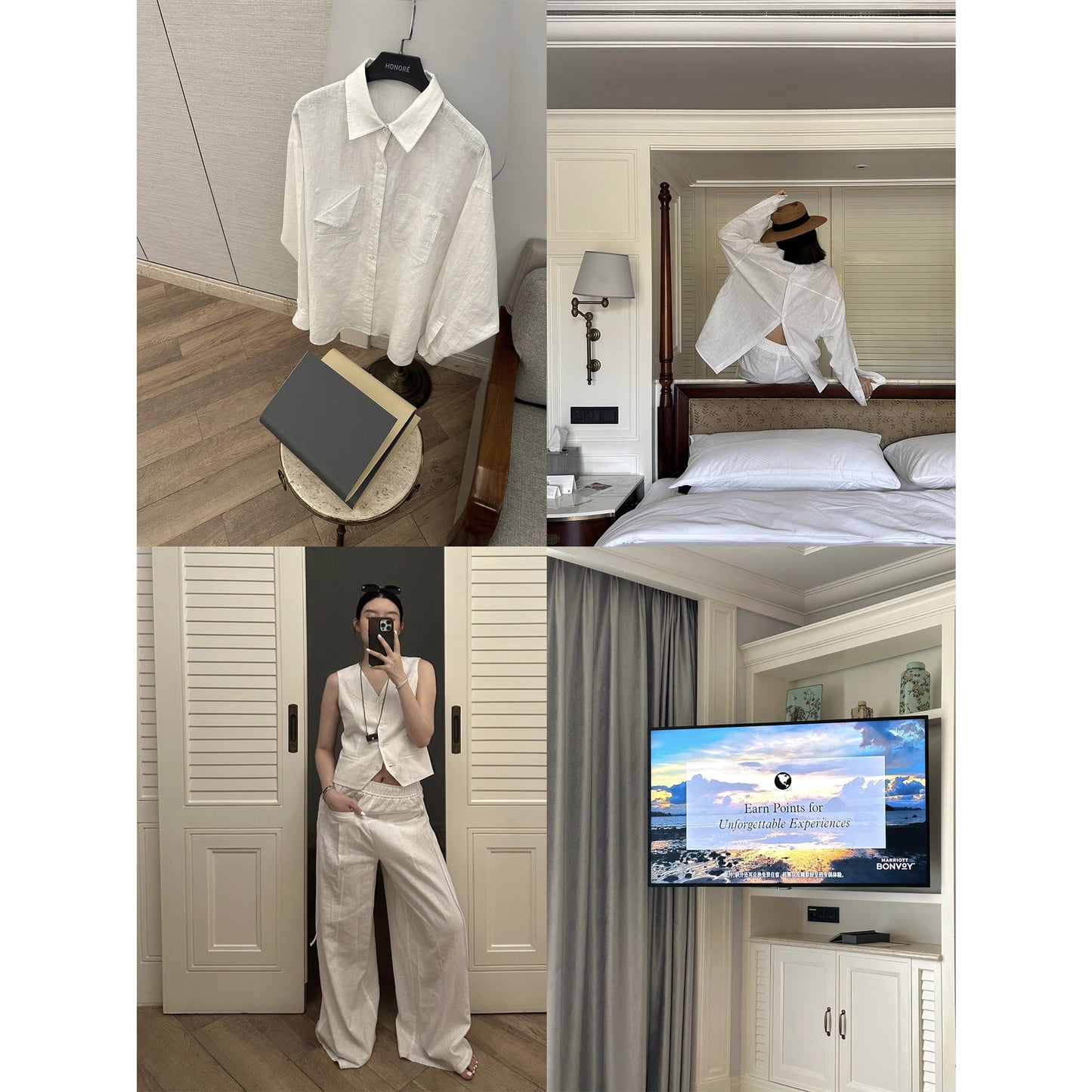 HONORE Gu Yue Relaxed Ramie Sunscreen Fashionable Shirt Vest Casual Pants Cotton and Linen Four-piece Set