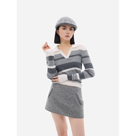 HONORE Gu Yue Universal Look Heavy Industry Tweed Versatile Leather Anti-Exposure Skirt Exquisite Woolen Skirt