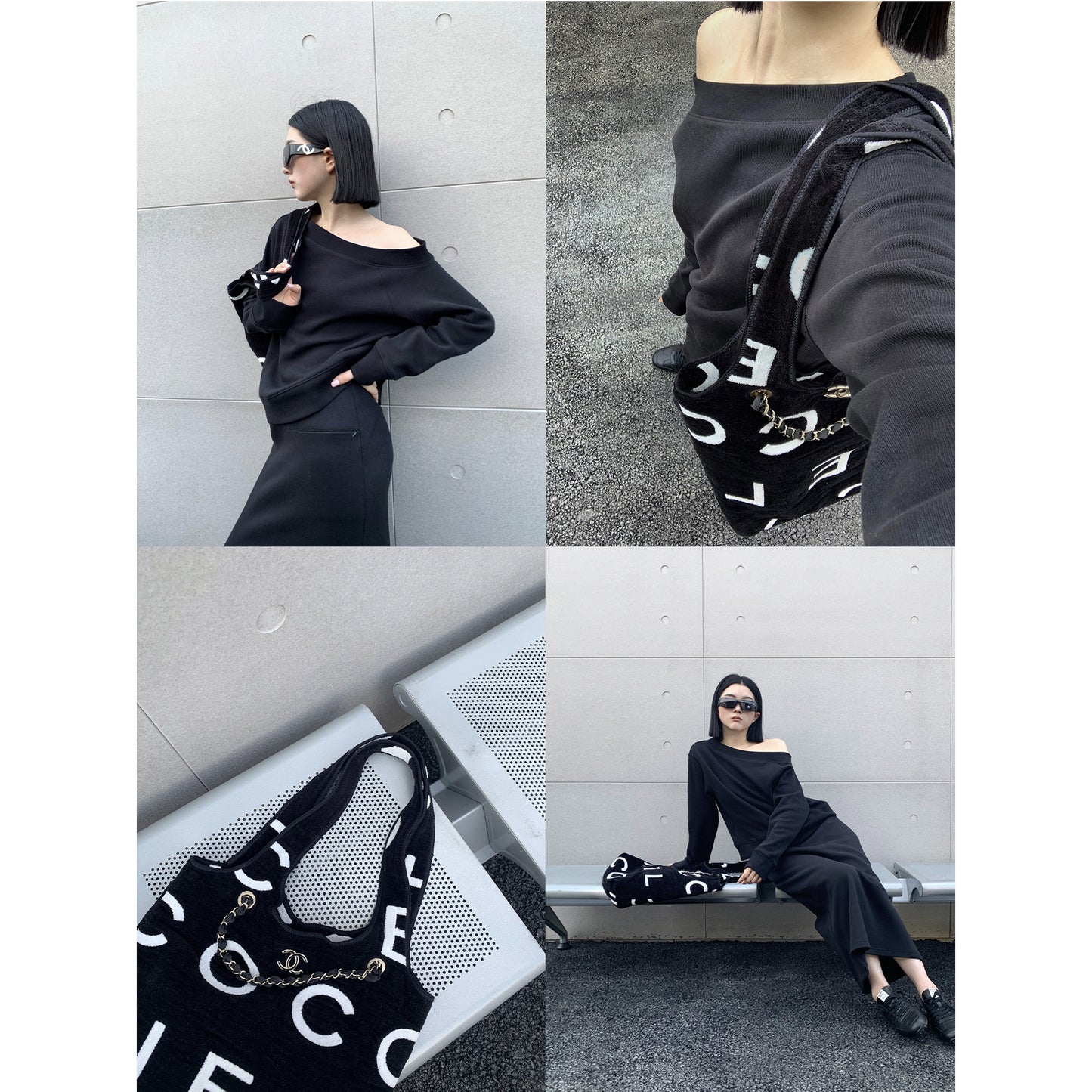 HONORE Guyue sportychic oblique shoulder careful American lazy skin-friendly cotton sweater skirt suit