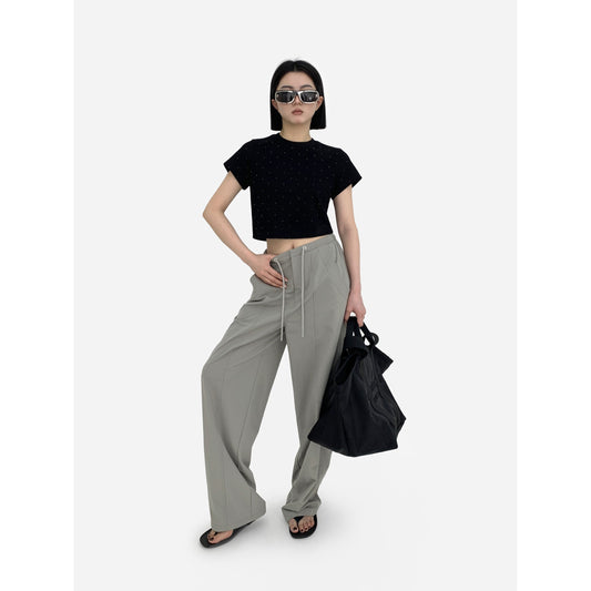 HONORE Guyue Casual Free Style Structure Design Breathable Fabric Versatile Wide Leg Drawstring Floor-Mopping Casual Pants