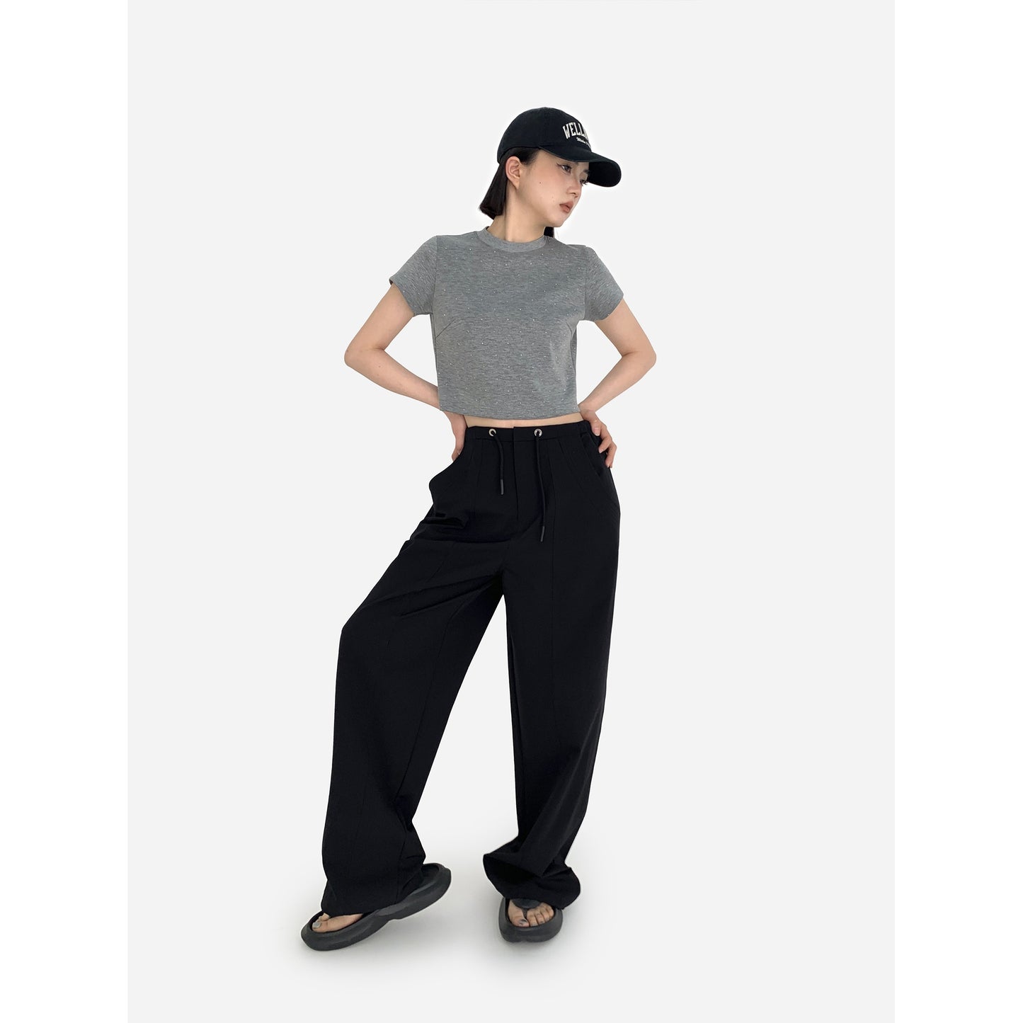 HONORE Guyue Casual Free Style Structure Design Breathable Fabric Versatile Wide Leg Drawstring Floor-Mopping Casual Pants