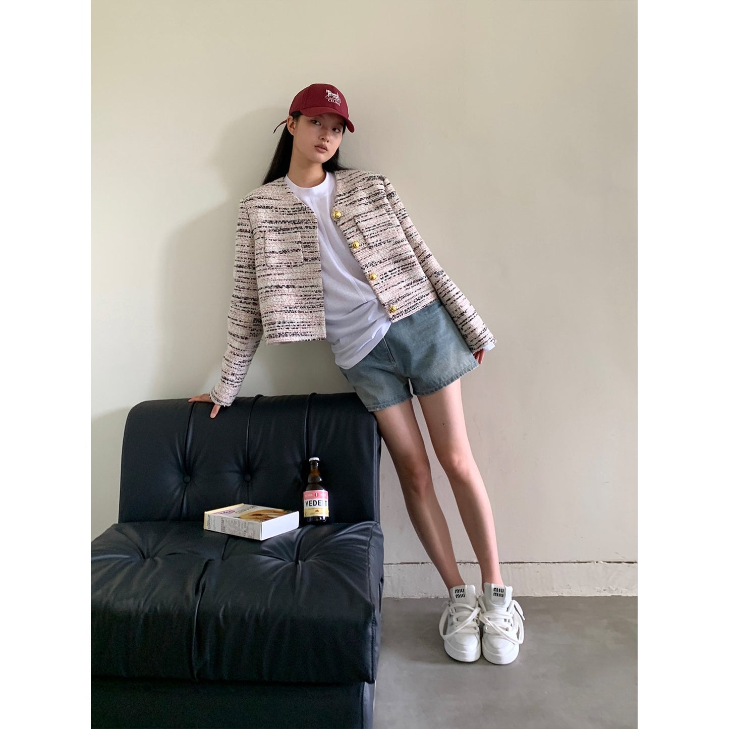 HONORE Gu Yue layered wear n0.1 autumn versatile loose long-sleeved top simple round neck white bottom T-shirt