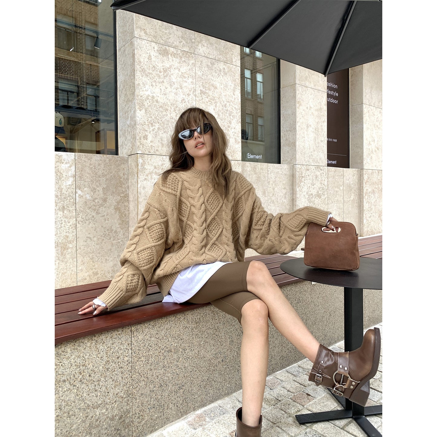 HONORE Gu Yue Free full score lazy G heavy wool cable sweater coarse knitted autumn and winter pullover knitting