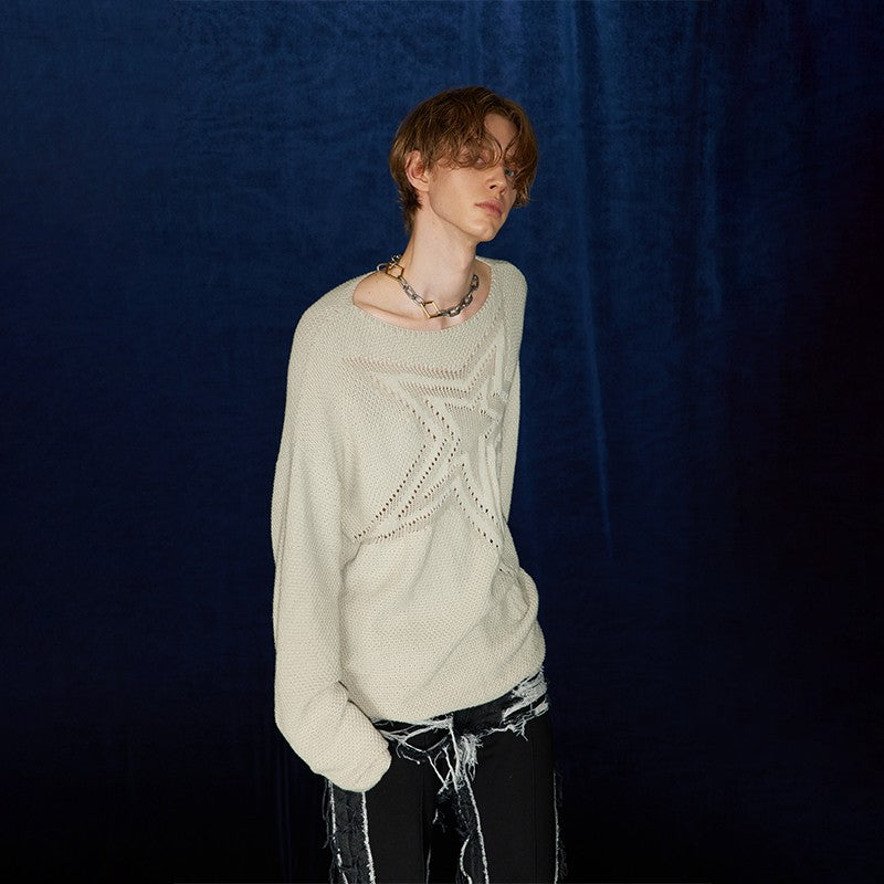 DND4DES Ishihara Takaya Miyavi same style Zhang Xingte original niche star hollow off-shoulder knitted sweater