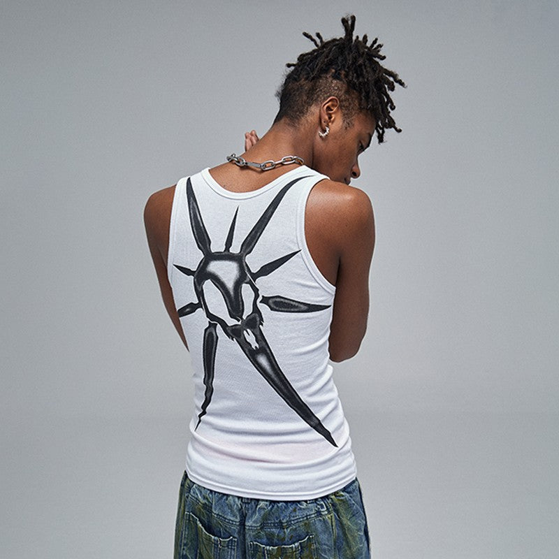 DND4DES American street hip-hop tight elastic basic versatile base skull print I-shaped ribbed vest