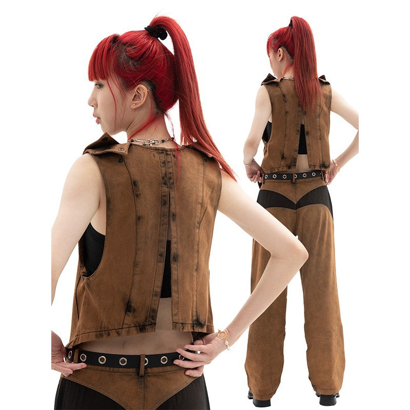 DND4DES wasteland punk distressed brown vest original deconstruction design Wang Hedi Xiaogui same style