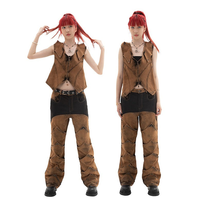 DND4DES wasteland punk distressed brown vest original deconstruction design Wang Hedi Xiaogui same style