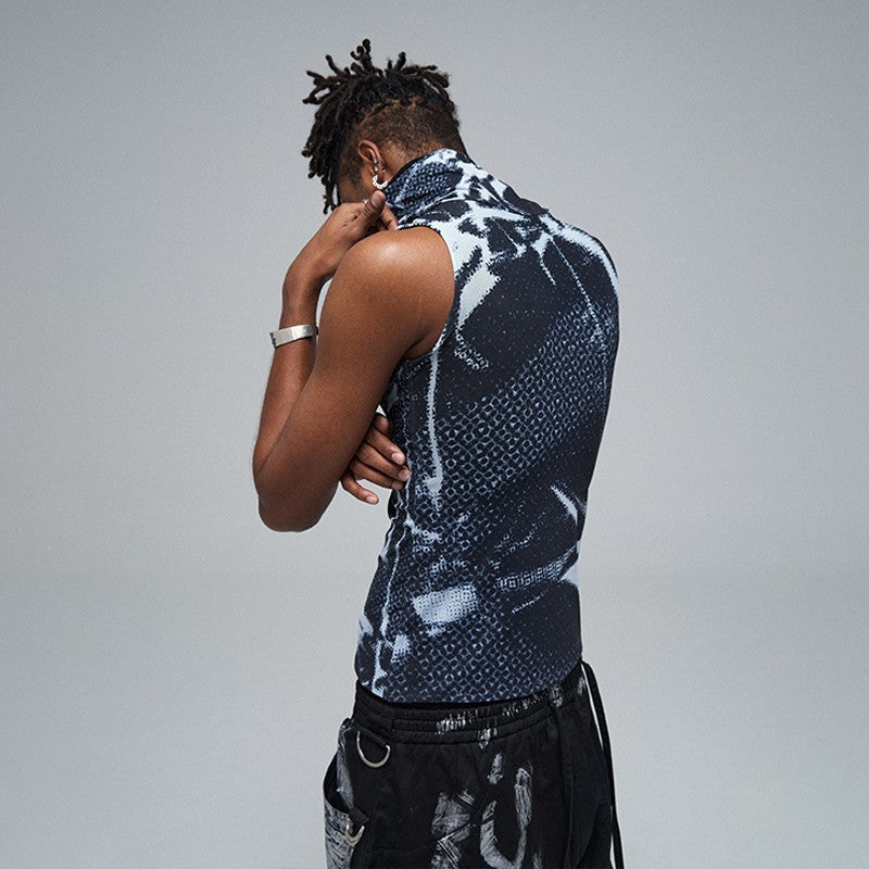 DND4DES American street hip-hop Drill elastic mask full print mesh high collar sleeveless vest summer