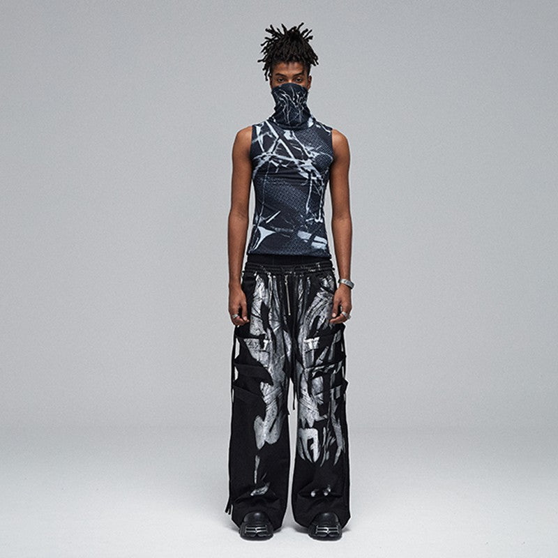 DND4DES American street hip-hop Drill elastic mask full print mesh high collar sleeveless vest summer